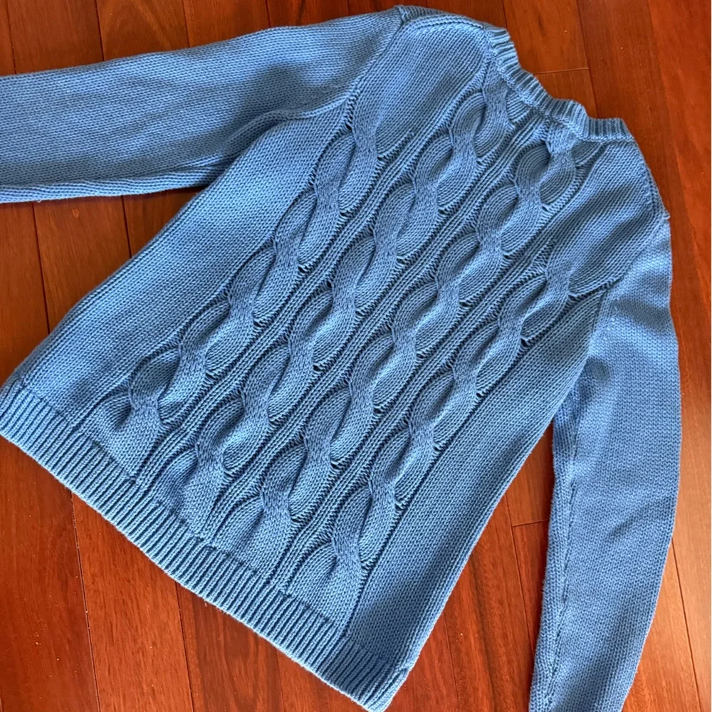 J.Crew Cable Knit Sweater SZ S Periwinkle Blue 100% Cotton Chunky Pullover - Picture 7 of 7